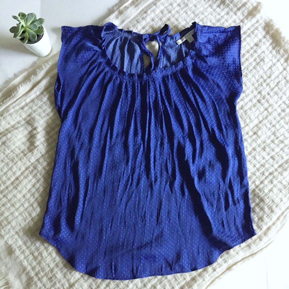 LC Lauren Conrad Pleated Tie Back Polka Dot Blouse